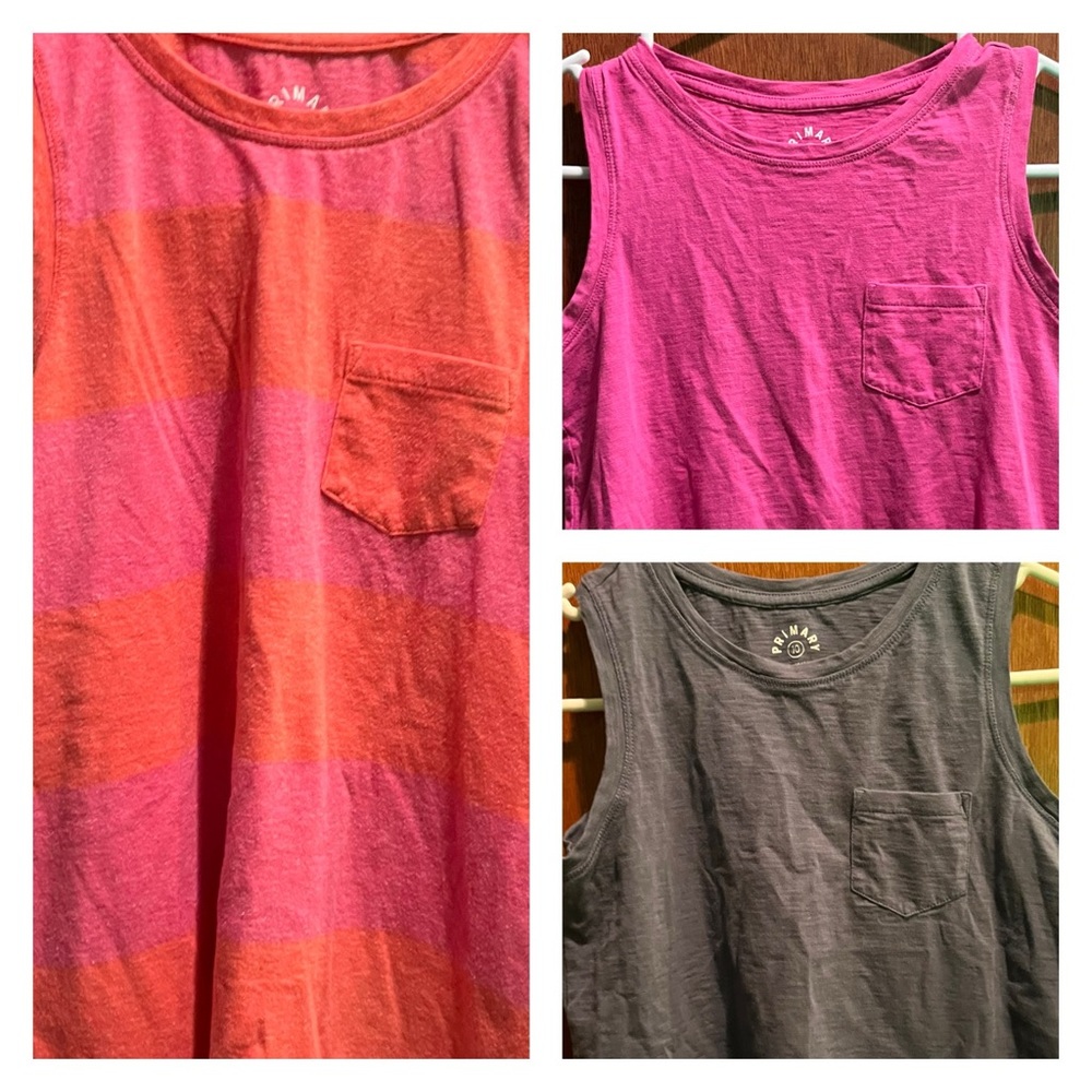 Primary Kids Cotton Slub Knit Pocket Tanks, Navy, Pink, Orange & Pink Stripe